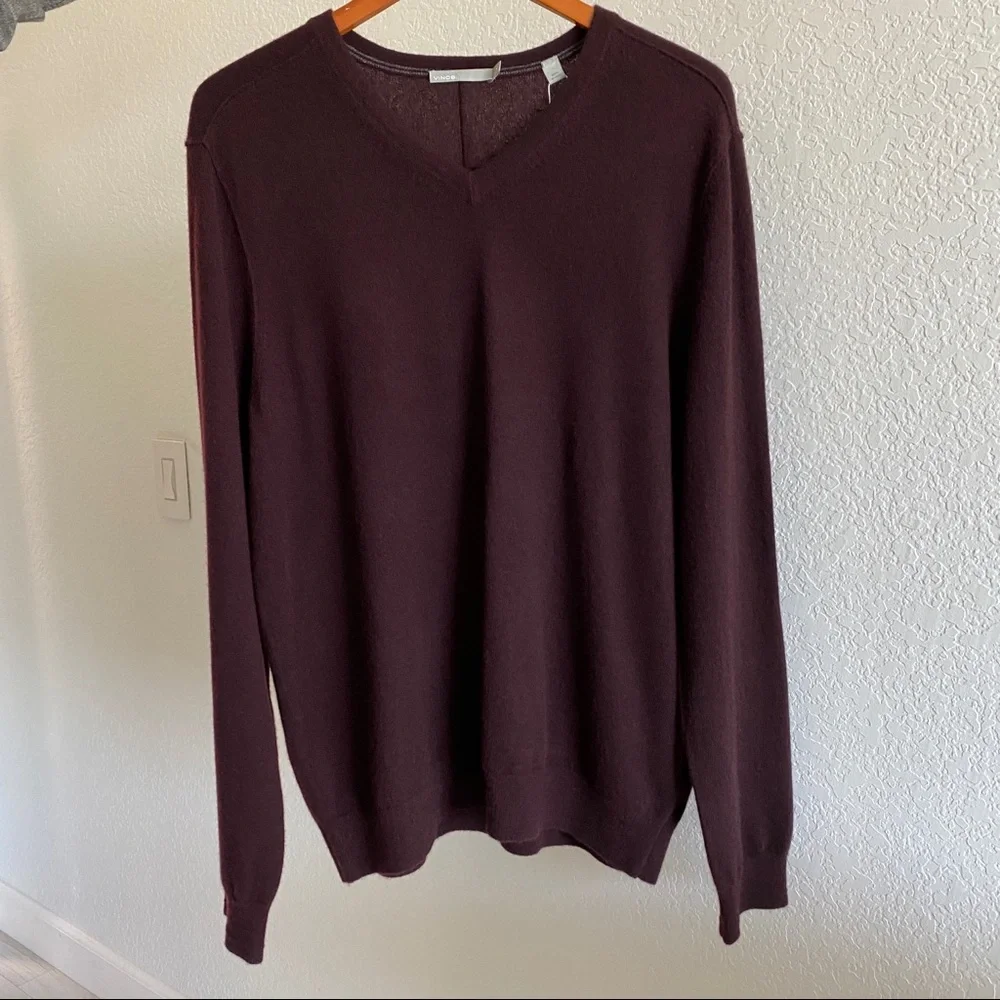vince burgundy maroon v neck cashmere sweater